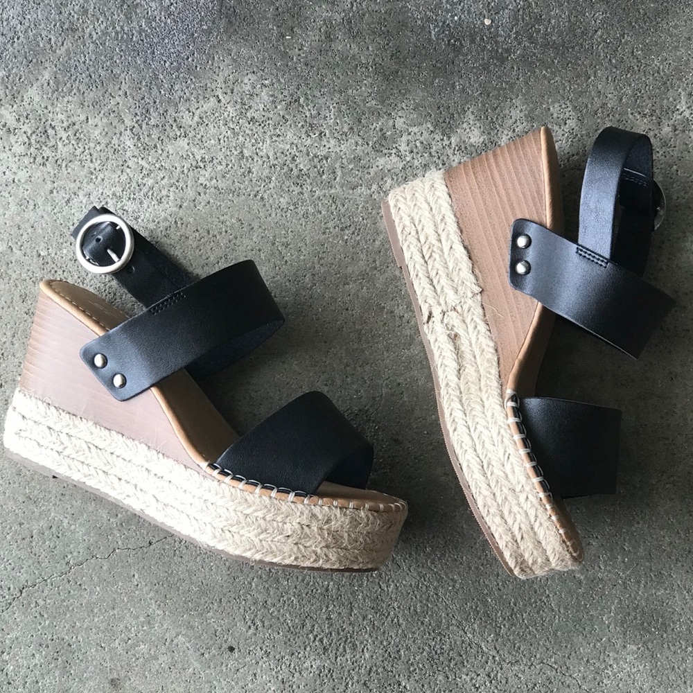 Soda Shoes Trip Black Espadrille Wedge - Picture 6 of 8